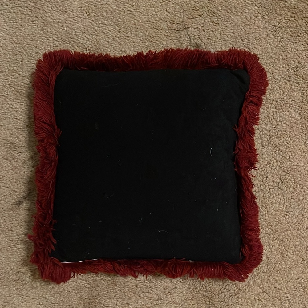 12” Decorative Monkey Pattern Pillow with Red Fringe - Picture 2 of 3